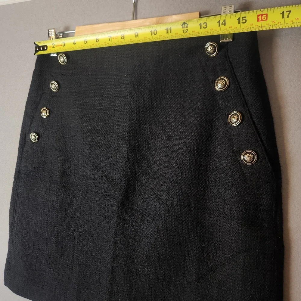 Ann Taylor Loft Tweed Skirt Women's 8T Black Gold Buttons Mini‎ NWT Preppy